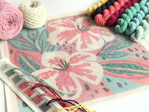 Set Hibiscus y hojas Rosadas