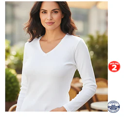 Pack 2 Camisetas Mujer Manga Larga – Algodón Peinado 100 %  