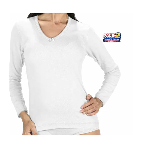 art 190 Pack 2 Camisetas Karmy Mujer Manga Larga 100% Algodon Peinado