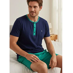 Pijama Corto Hombre Karmy Jersey Polycotton Azul 