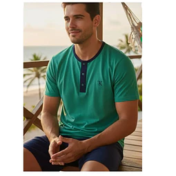 Pijama Corto Hombre Karmy Jersey Polycotton Verde 
