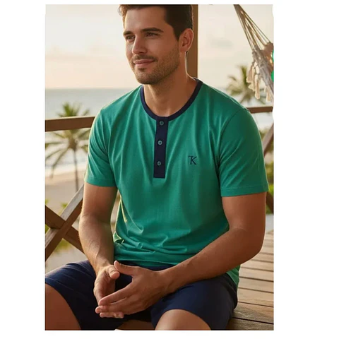 Pijama Corto Hombre Karmy Jersey Polycotton Verde 