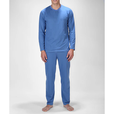 Pijama Hombre Jersey Polycotton Largo Cuello Redondo