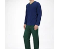 Pijama Hombre Karmy Cuello V Manga Larga Azul con Verde Botella