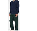 Pijama Hombre Karmy Cuello V Manga Larga Azul con Verde Botella