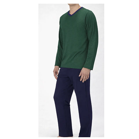 Pijama Hombre Karmy Cuello V Manga Larga Verde con Azul 
