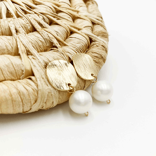 Aros disco satinado con perla natural