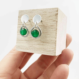 Aros gota de plata y Agata verde