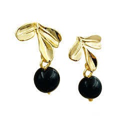 Aros hojitas con piedra Obsidiana