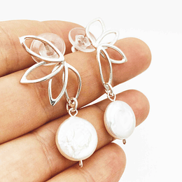 Aros Crisantemo de plata y perlas