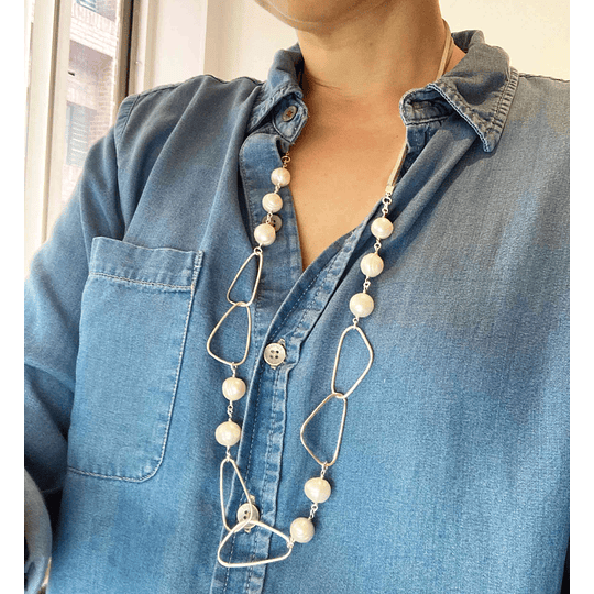 Collar argollas de plata y perlas naturales