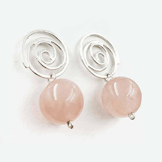 Aros Caracol de plata y Cuarzo rosado