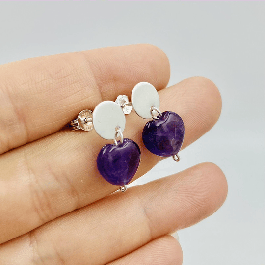 Aros de plata y corazón de Amatista