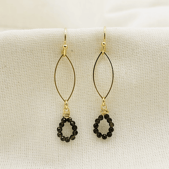 Aros dorados gotas de Obsidiana mini