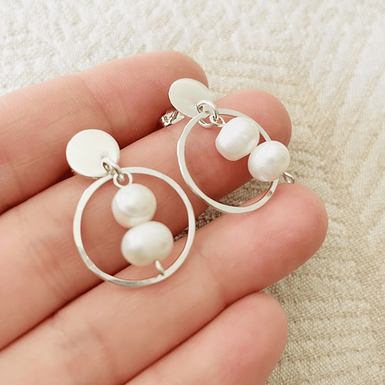Aros argolla de plata y perlas pequeñas
