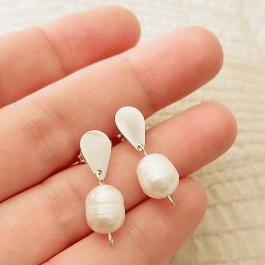 Aros gota de plata y perla natural