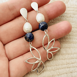 Aros de plata con Perlas y Lapislázuli
