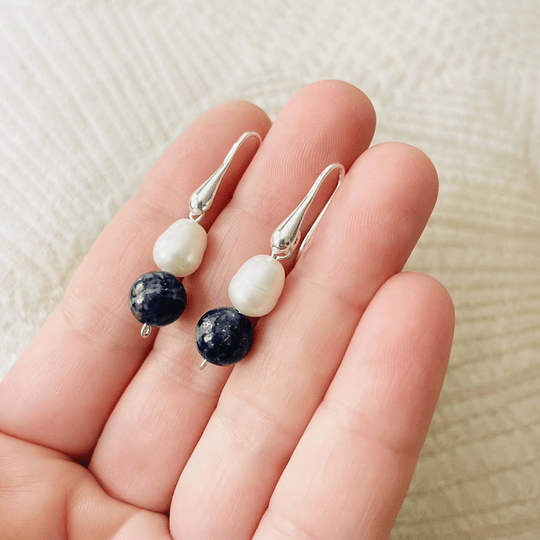 Aros de plata con Lapislázuli y Perla