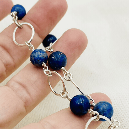 Pulsera argollas de plata y Lapislázuli
