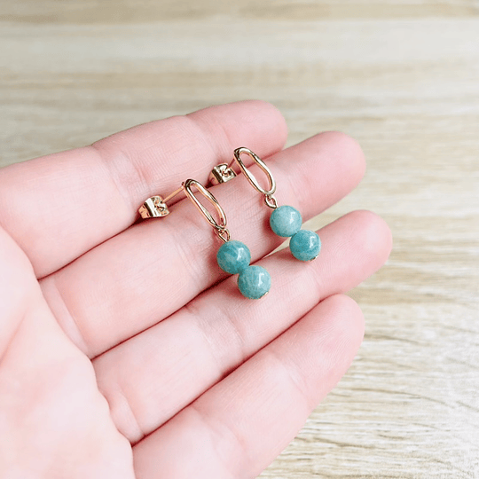 Aros dorados con piedras Amazonita