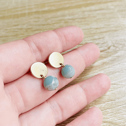 Aros dorados con piedra Amazonita