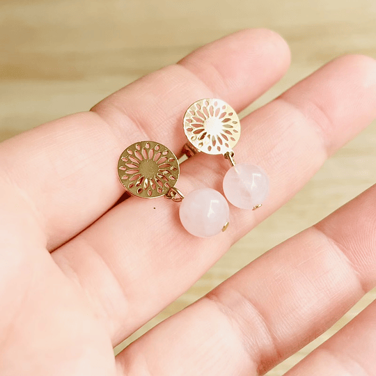 Aros mandala dorados con Cuarzo