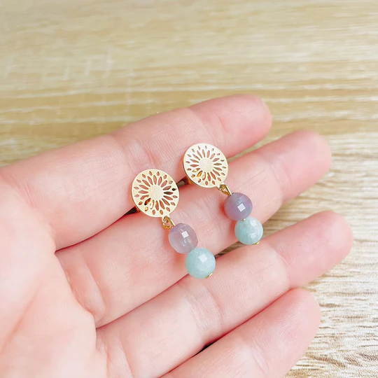 Aros mandala dorada y mix piedras