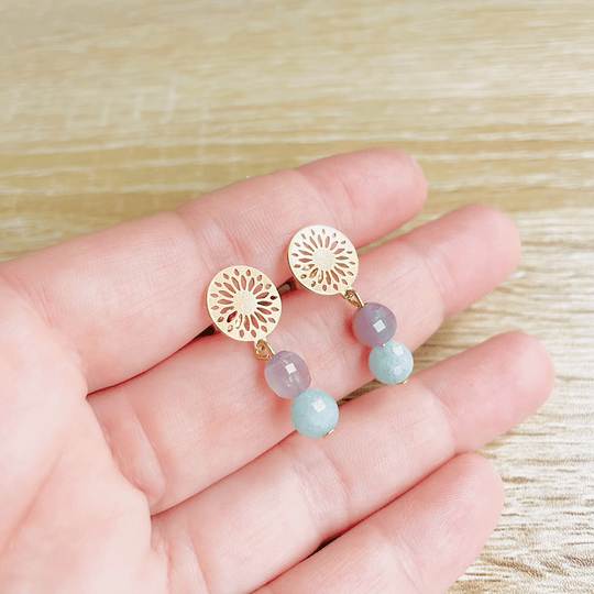 Aros mandala dorada y mix piedras