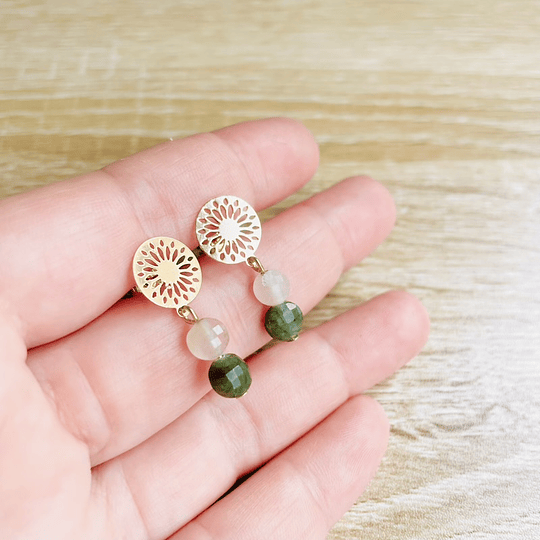 Aros mandala dorada y mix piedras