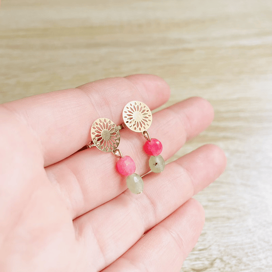 Aros mandala dorada y mix piedras