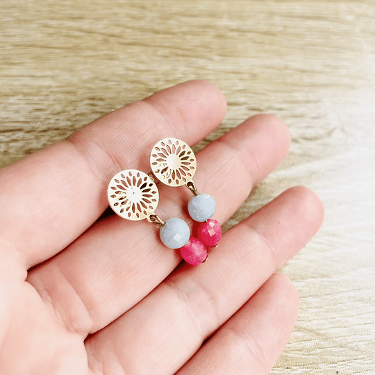 Aros mandala dorada y mix piedras