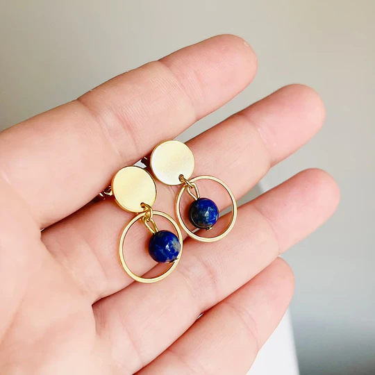 Aros argolla dorados con Lapislazuli