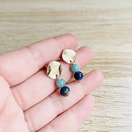 Aros dorados mix Amazonita y Lapislazuli