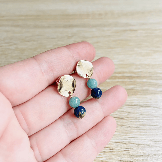 Aros dorados mix Amazonita y Lapislazuli