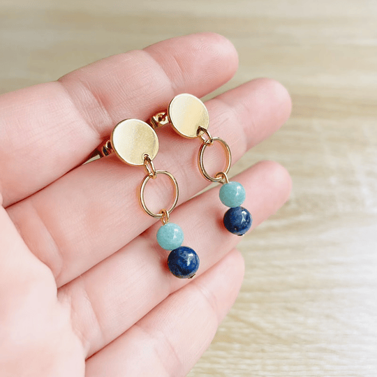 Aros dorados con mix Lapislazuli y Amazonita