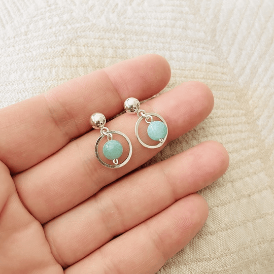 Aros argolla de plata y Amazonita
