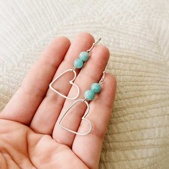 Aros corazón de plata y piedras