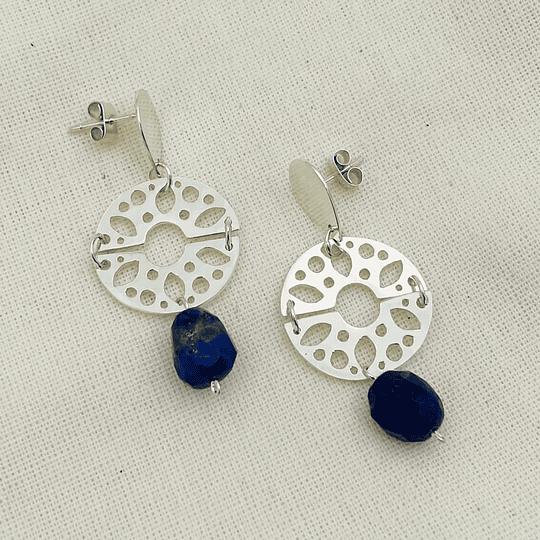 Aros mandala Abutilón de plata y Lapislázuli