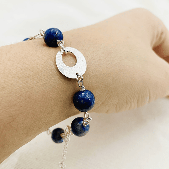 Pulsera Lapislázuli con argollas de plata