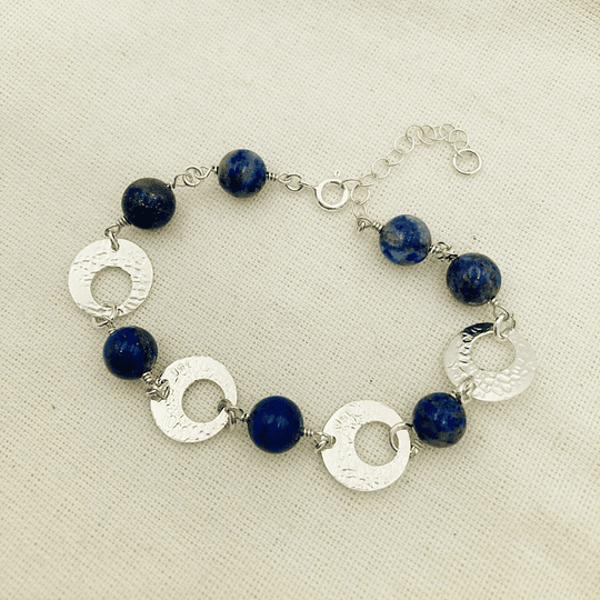 Pulsera Lapislázuli con argollas de plata