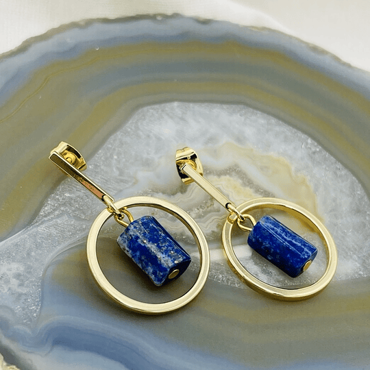 Aros argolla dorados con Lapislázuli