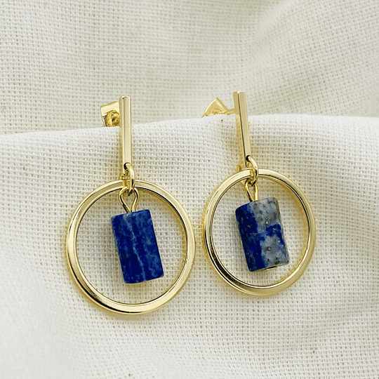 Aros argolla dorados con Lapislázuli