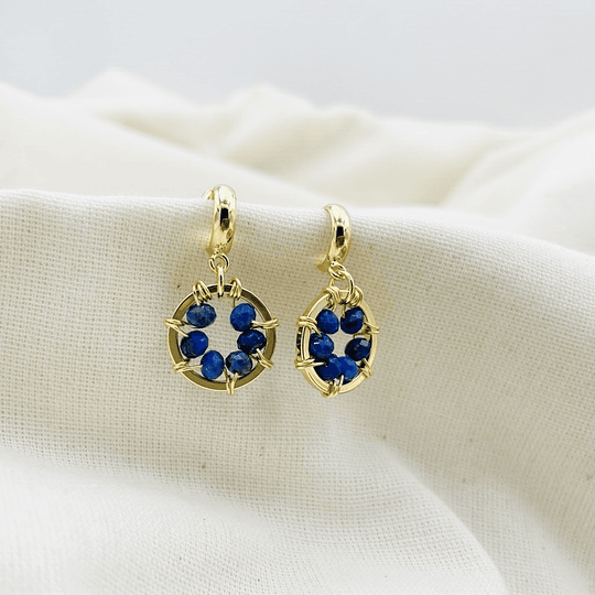 Aros ¨Girasol¨ entorchado con Lapislázuli