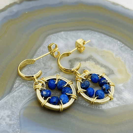 Aros ¨Girasol¨ entorchado con Lapislázuli