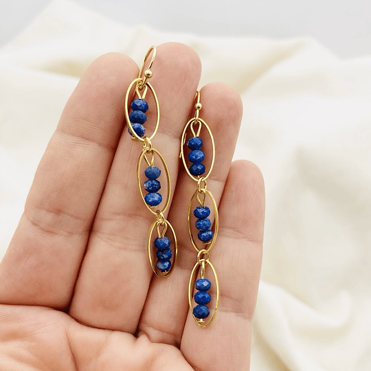 Aros cadena de óvalos con Lapislázuli