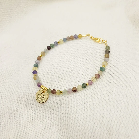 Pulsera Flor dorada con piedras Fluorita