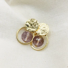 Aretes argolla y disco textura dorado con Amatista