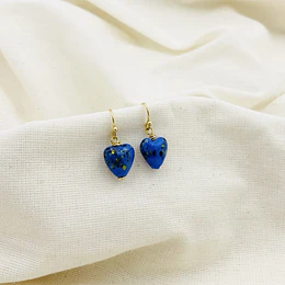 Aros corazón de vidrio azul