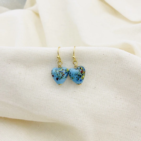 Aros corazón de vidrio celeste