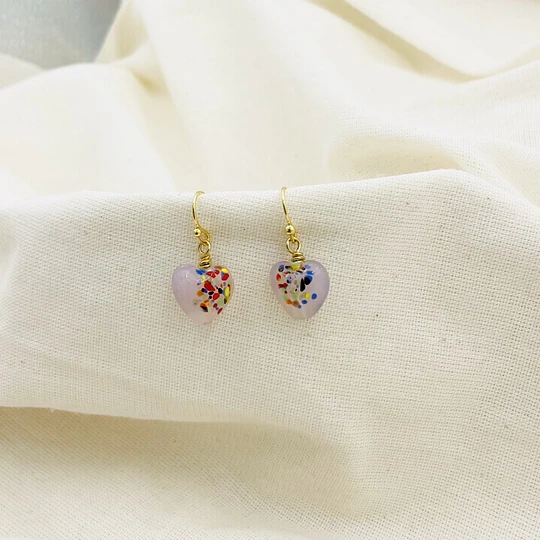 Aros corazón de vidrio rosado